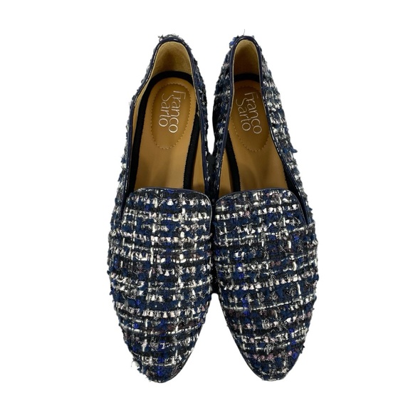 Franco Sarto Womens Fabrina Blue Tweed Chunky Almond Toe Loafers - Picture 3 of 14